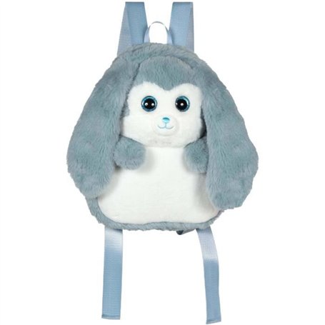 Fluffy Bag - GIPSY TOYS - Sac a dos en peluche - Lapin bleu et blanc 30 cm