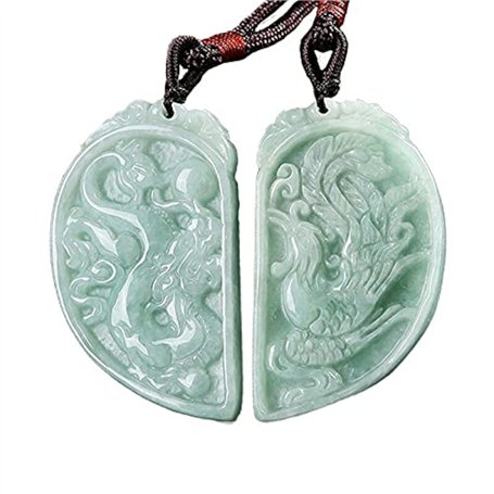 LXMYLI Véritable Véritable Jade Emerald Jade Jadee Sculpté Dragon Phoenix Double Couples Collier Collier Pendentif amulette pour