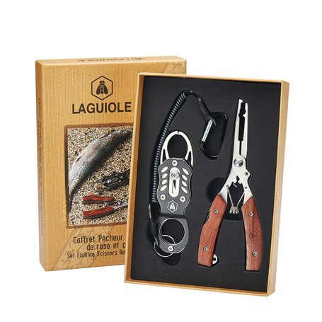 LAGUIOLE - Laguiole 40268483 Coffret Pêcheur contenant une Pince (22 cm) et un Crochet en Acier Inoxydable avec Manche en Bois d