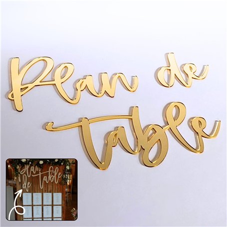 TE Whaka | Plan de table - Mot en plexiglass doré découpé | 30 x 20 cm | DIY mariage à coller sur le plan de table mariage - Déc