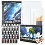 Zenacolor - Kit de Peinture Acrylique (40 pièces) - 24x12ml Peintures- Avec 5 Toiles à Peindre