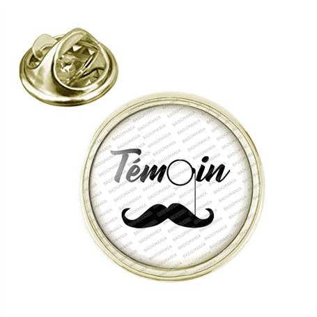 Badgmania Pin's Doré 20mm Témoin Homme - Binocle Moustache Mariage Cérémonie Logo 18mm Pins Bouton Epinglette