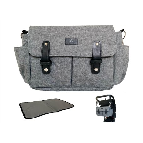 Calikids Sac organisateur poussette gris | tapis à langer offert | chic et pratique | nombreuses poches de rangement | pochettes