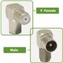 AERZETIX - C69026 - Lot de 2 Connecteurs d'antenne TV mâle vers fiche F femelle angulaire à 90° pour câble coaxial - adaptateur 