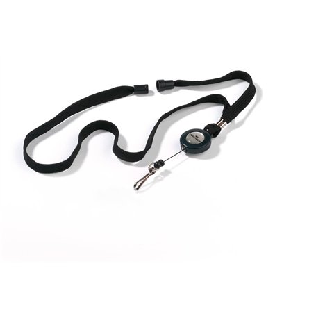 Durable - Lacet Textile avec enrouleur avec Attache Mousqueton -Système de Sécurité Optimale - 1 Unité 895701 Noir