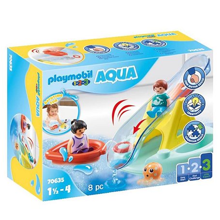 Playmobil 1.2.3 70635 Îlot avec Toboggan Aquatique - avec Deux Personnages