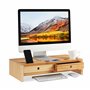 Relaxdays Support pour écran en bambou avec 2 tiroirs et compartiments pour écran Blanc cassé 14 x 60 x 30 cm