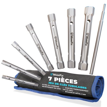 S&R WERKFIX Jeu Clés Tubulaires - 7 Clés à Tube Douille 6-19 mm. Pour Bougies et Lavabo
