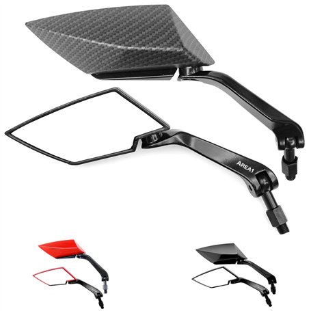 Rétroviseur moto Area1 F1 Sport en carbone (droite + gauche) 2xM10 filetage à droite. Compatible avec Mondial KOCA