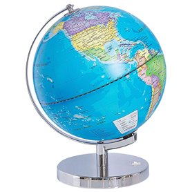 Globe Terrestre Lumineux LED Bleu 30 cm de Hauteur à Piles Accessoire Déco pour Salon Bureau ou Bibliothèque au Style Moderne Be