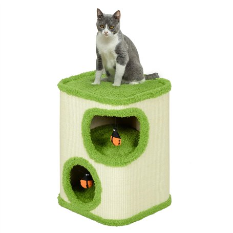 PawHut Tonneau à Chat de 52 cm de Haut avec 2 niches