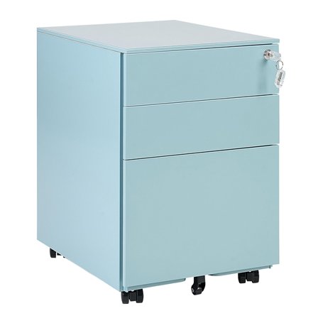 Caisson de Rangement à Roulettes avec 3 Tiroirs en Acier Bleu Clair Industriel Cami