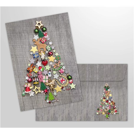 Lot de 10 cartes de Noël pliantes – Avec enveloppes assorties – Motif sapin de Noël coloré