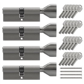 Lot de 4 Serrures Cylindres à bouton KSN 80 mm 40/40 à fermeture identique avec 20 clés