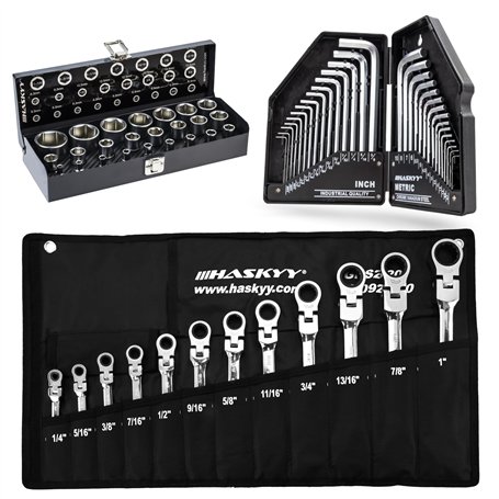 Jeu de 30 clés Allen métriques et en pouces avec jeu de 12 clés mixtes à cliquet articulé et tête droite de 1/4" à 1" et jeu de