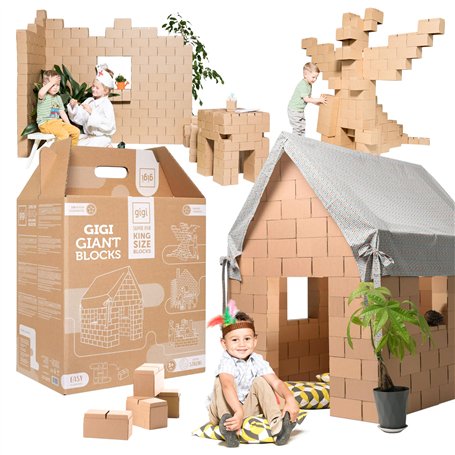 GIGI Bloks Cabane Enfant Interieure | Kit de Construction pour Cabane Carton avec 203 Bloc de Construction Enfant Empilables & E