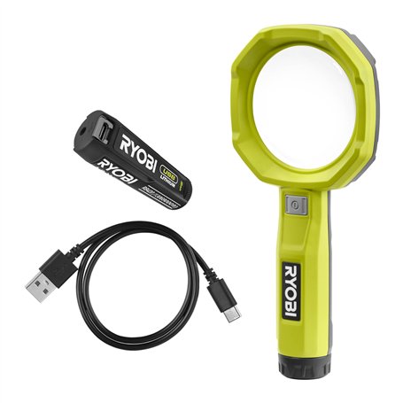 RYOBI - Loupe éclairée 4V USB Lithium - 2 intensités : 60/200 Lumens - Grossissement x 3 - Livrée avec son câble USB-C & 1 batte