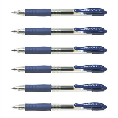 PILOT Lot de 6 Stylos bille à encre Gel G2 05 Pointe Fine Bleu