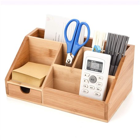 wandeli Organiseur multifonction en bambou | Caddy de bureau | Plateau pour accessoires de bureau à domicile | Support de fourni