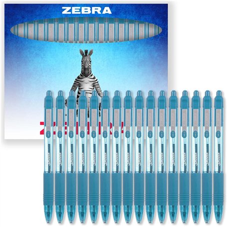 Zebra Z-Grip Lot de 16 stylos à bille rétractables à encre lisse Pointe 1 mm Boîte cadeau Bleu clair