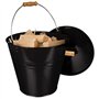 Valiant Seau en métal avec Couvercle pour Petit Bois et Cendres Noir 30 cm de diamètre