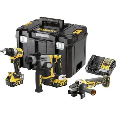 DeWalt Kit 3 Outils XR 18V 5Ah brushless perceuse visseuse DCD800 + Perforateur SDS Plus DCH172 + Meuleuse d'angle DCG405-DCK355