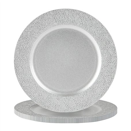 Argon Tableware 6 pièce métallique Chargeur microplaques - Martelé Edge - 33cm - Argent Martelé