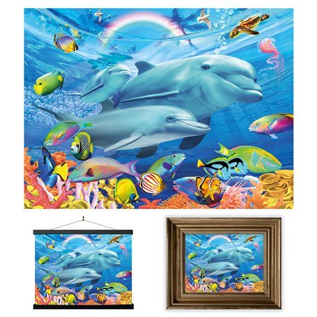 3D LiveLife Affiche Murales Lenticulaires Famille de Dauphins de Deluxebase. Poster Océan 3D sans Cadre. Décoration Murale Parfa