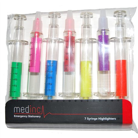 Medinc 7 Surligneurs Seringue En Parfait Emballage Pour Un Médecin