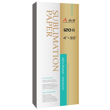 A-SUB Lot de 100 feuilles de papier de sublimation pour tasse - 120 g/m² - 102 x 241 mm - Compatible avec imprimantes à sublimat