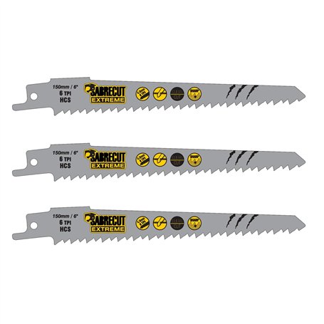 3 x SabreCut SCRS644D_3 150 mm 6 TPI S644D Lames de scie sabre à coupe rapide pour bois compatibles avec Bosch Dewalt Makita et