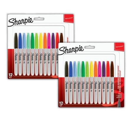 Sharpie Marqueurs permanents Pointe fine pour des détails audacieux | Couleurs assorties | 12 unités x 2