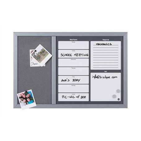 Bi-Office Tableau planning Hebdomadaire + Messages + Courrier et Panneau en Feutre 60 x 40 cm Gris
