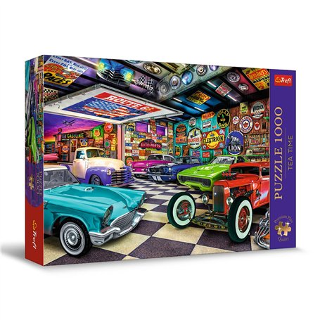 Trefl Premium Plus Quality - Puzzle Tea Time : Garage du Collectionneur de Voitures - 1000 pièces