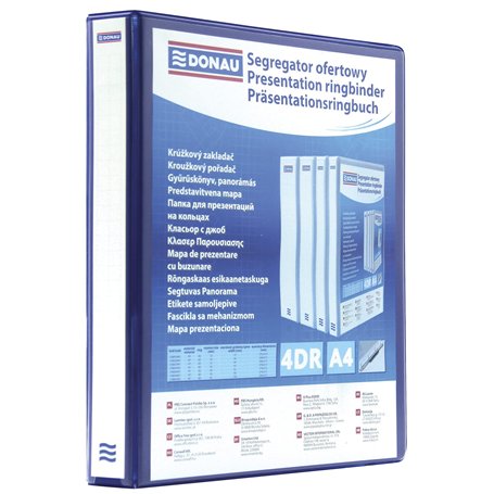 DONAU 2788254PL-10 Classeur de Présentation/Personnalisable pour DIN A4 4RD anneaux 25 mm/Carton Recouvert de PP/Bleu/avec Poche