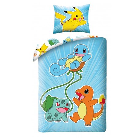 Parure de lit réversible pour enfant - Certifié Öko-Tex - Housse de couette 140 x 200 cm et taie d'oreiller 70 x 90 cm - Pokémon