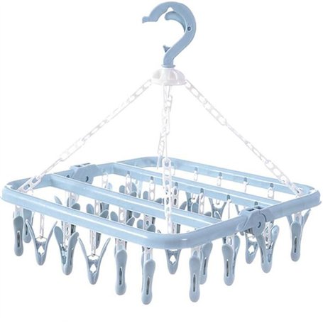 Retoo Séchoir à linge pliable avec 32 clips - Crochet rotatif - Coupe-vent - Porte-chaussettes - Séchoir à linge - Sous-vêtement