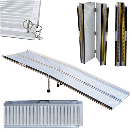 WORHAN Rampe de 2.44m Alu Pliable Valise Aluminium pour Fauteuil Roulant Chargement Scooter Plate-Forme Neuf R8