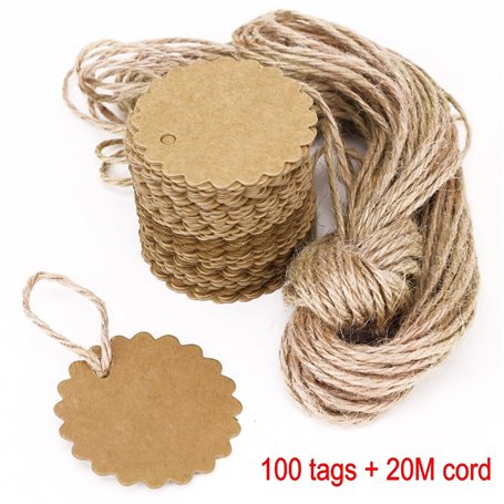 JZK 100 étiquettes-cadeaux en papier kraft + 20 m de ficelle de jute