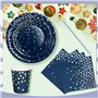 Nkaiso Anniversaire Vaisselle de fete 120 Pièces Bleumarine et Argent Party Assiette Anniversaire Set Comprendre Assiette Jetabl