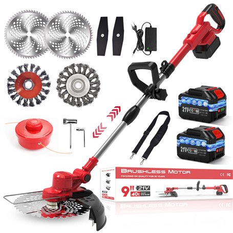 Débroussailleuse avec batterie et brosse anti-mauvaises herbes 21 V 4