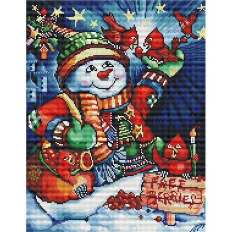 Abillyn Kit de broderie au point de croix Motif Noël bonhomme de neige oiseaux estampillé avec motif imprimé Noël