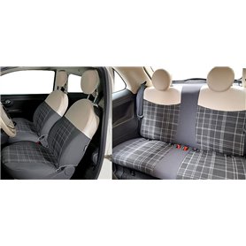 CORA Ensemble Complet Housses de siège personnalisées Fiat 500 07> écossais Gris