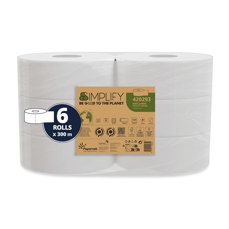 Papernet Simplify Maxi Jumbo Carbon Neutral 420293 Lot de 6 rouleaux de papier en pure cellulose de 300 m chacun