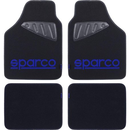 SPARCO 4 pièces carpette Universel avec éraflures Gauche/Droite Logo Bleu Tapis Noir