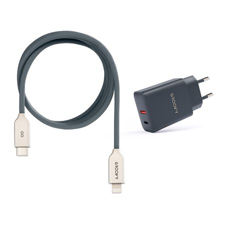 USB-A + USB-C 20W Charger with Apple-Compatible Cable 1m | Fast Charge 3A