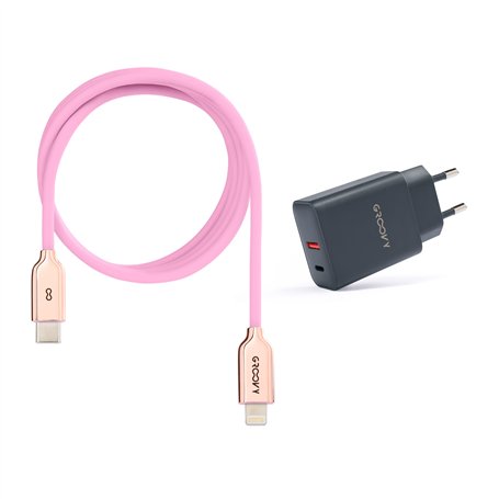 USB-A + USB-C 20W Charger with Type-C Cable 1m | Fast Charge 3A | Soft Silicone | CE Certified | Safe & Compatible with iPhone