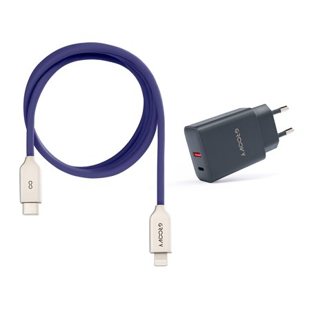 USB-A + USB-C 20W Charger with Apple-Compatible Cable 1m | Fast Charge 3A