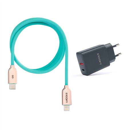 USB-A + USB-C 20W Charger with Apple-Compatible Cable 1m | Fast Charge 3A