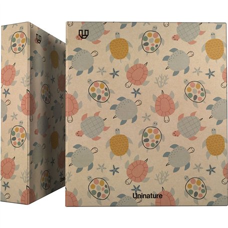 Unipapel | Classeur anneaux Kraft recyclé | A4 | 4 anneaux mixtes 40 mm | Uninature Design | Tortues | FSC Recycled 100%